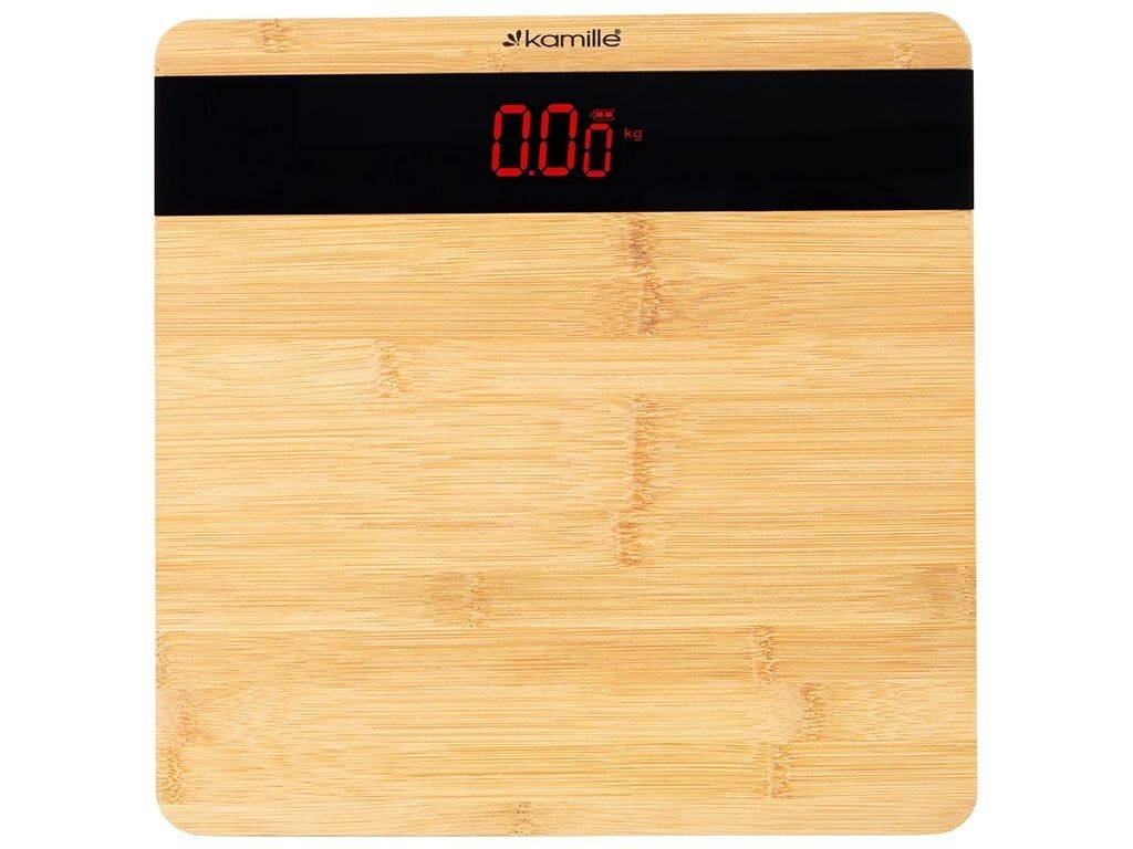 Весы напольные электронные Kamille бамбуковые до 180кг LCD-дисплей 2хААА 28х28х3,2см