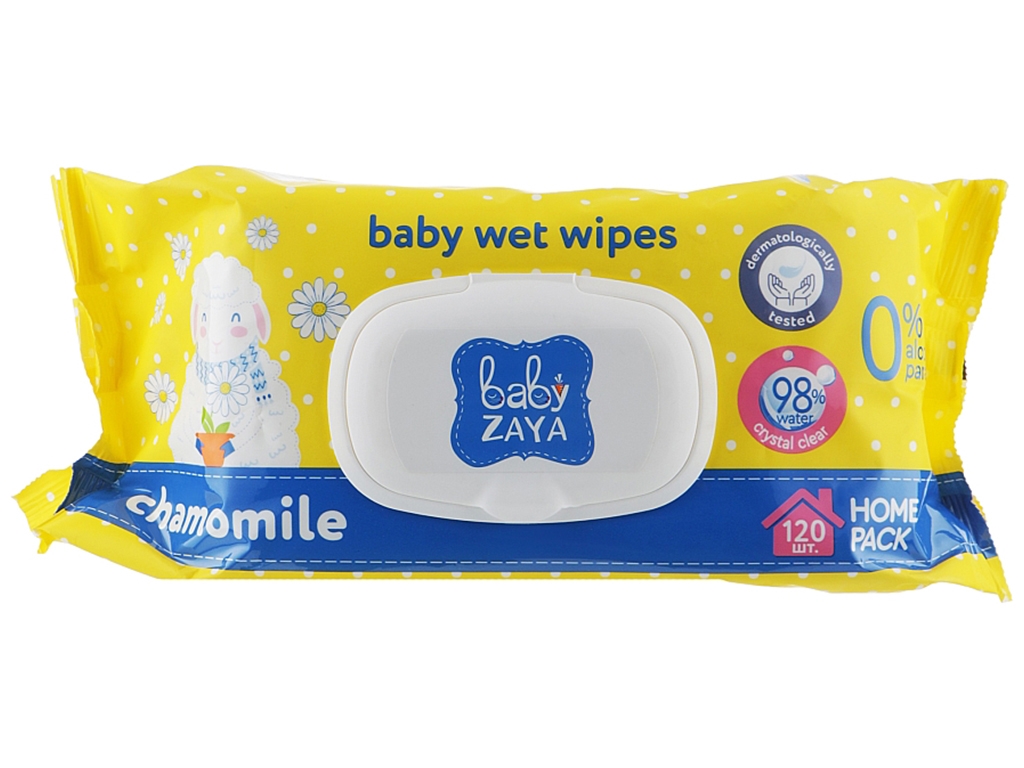Серветки вологі дитячі Baby Zaya, з екстрактом ромашки, з клапаном, 120шт