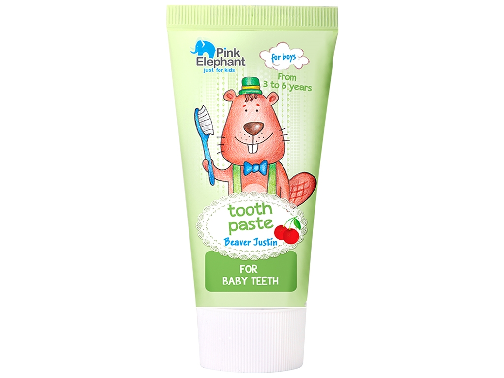 Паста зубная Pink Elephant Beaver Justin, детская, с кальцием и алоэ, вкус вишня, 50мл